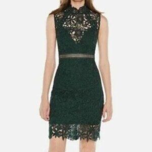 Bardot Dress Womens XS US 4 PARIS Black Lace Floral High Neck Cocktail Fitted